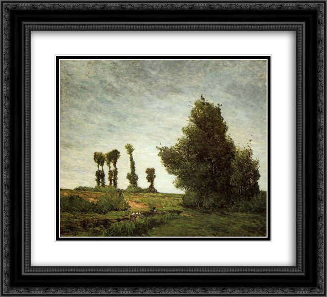 Landscape with Poplars 22x20 Black Ornate Wood Framed Art Print Poster with Double Matting by Gauguin, Paul