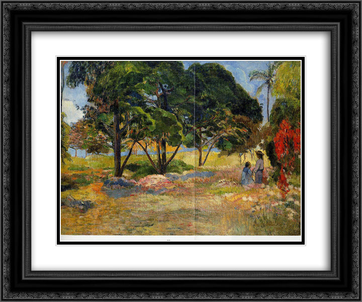 Landscape with three trees 24x20 Black Ornate Wood Framed Art Print Poster with Double Matting by Gauguin, Paul