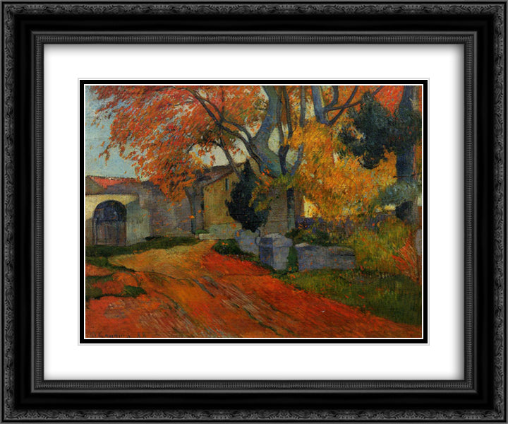 Lane at alchamps, Arles 24x20 Black Ornate Wood Framed Art Print Poster with Double Matting by Gauguin, Paul