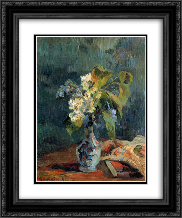 Lilac bouquet 20x24 Black Ornate Wood Framed Art Print Poster with Double Matting by Gauguin, Paul