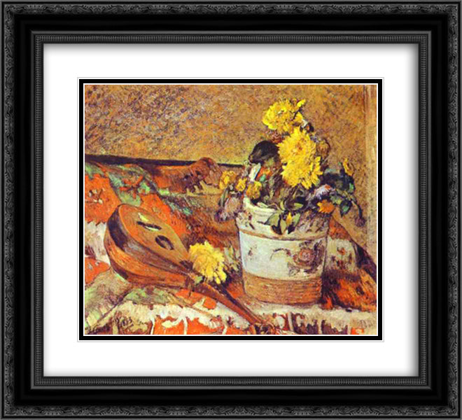 Mandolina and Flowers 22x20 Black Ornate Wood Framed Art Print Poster with Double Matting by Gauguin, Paul