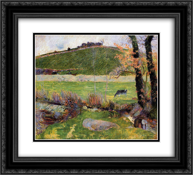 Meadow at the banks of Aven 22x20 Black Ornate Wood Framed Art Print Poster with Double Matting by Gauguin, Paul