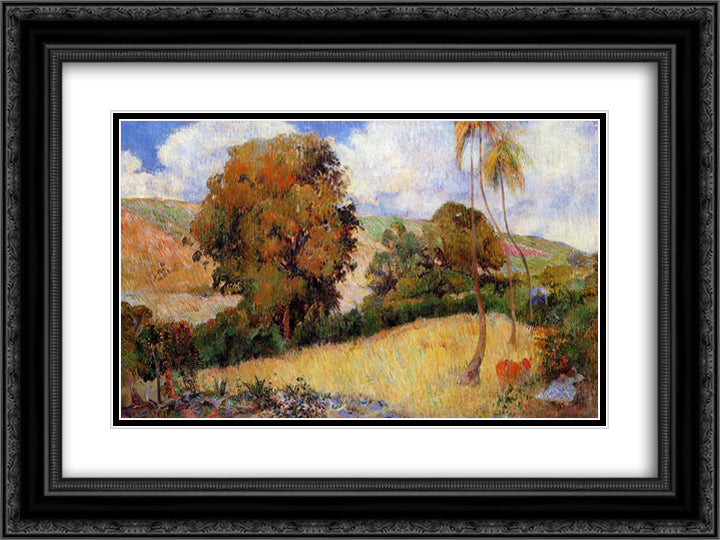 Meadow in Martinique 24x18 Black Ornate Wood Framed Art Print Poster with Double Matting by Gauguin, Paul