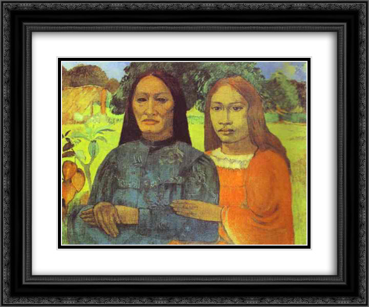 Mother and Daughter 24x20 Black Ornate Wood Framed Art Print Poster with Double Matting by Gauguin, Paul