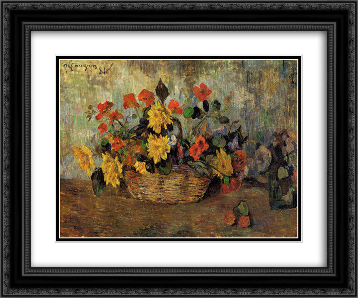 Nasturtiums & dahlias in a basket 24x20 Black Ornate Wood Framed Art Print Poster with Double Matting by Gauguin, Paul