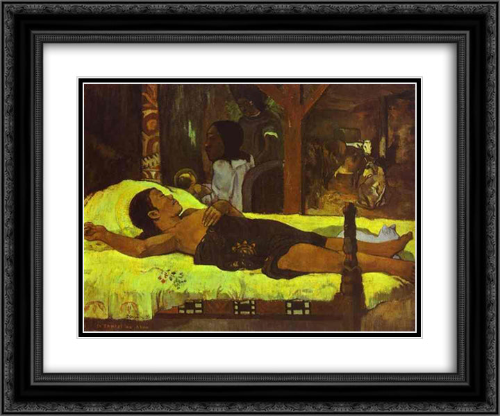 Nativity 24x20 Black Ornate Wood Framed Art Print Poster with Double Matting by Gauguin, Paul