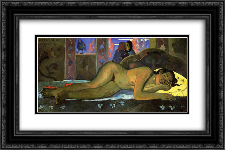 Nevermore 24x16 Black Ornate Wood Framed Art Print Poster with Double Matting by Gauguin, Paul