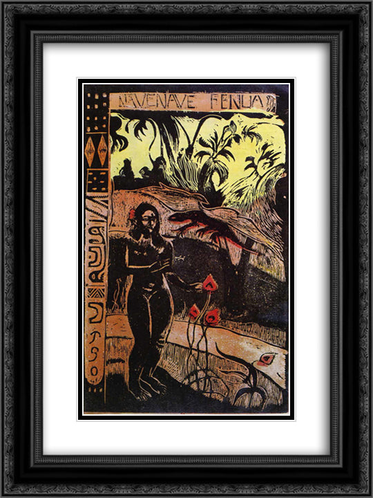 Noa Noa Suite Delightful Land 18x24 Black Ornate Wood Framed Art Print Poster with Double Matting by Gauguin, Paul
