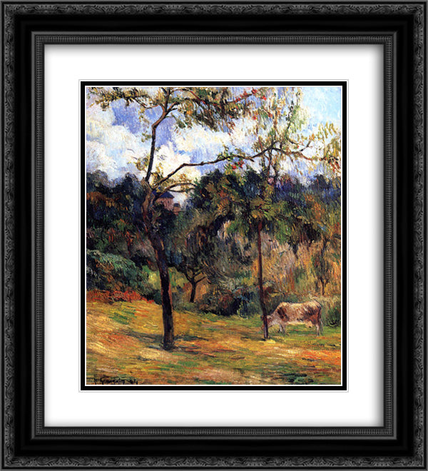 Normandy Landscape Cow in a Meadow 20x22 Black Ornate Wood Framed Art Print Poster with Double Matting by Gauguin, Paul