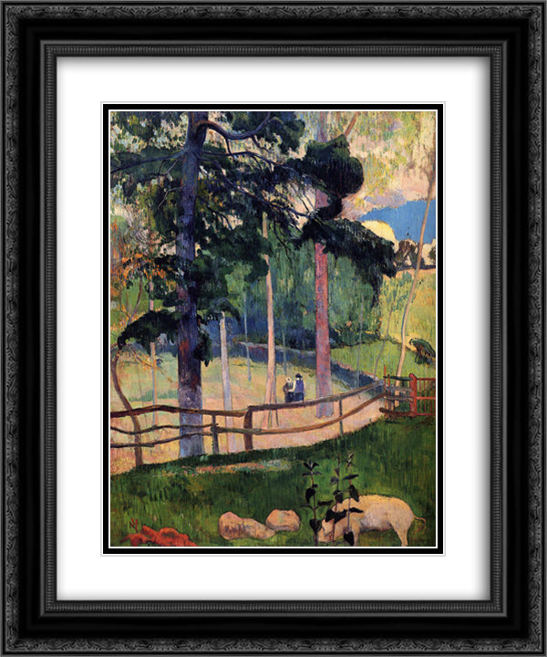 Nostalgic Promenade 20x24 Black Ornate Wood Framed Art Print Poster with Double Matting by Gauguin, Paul