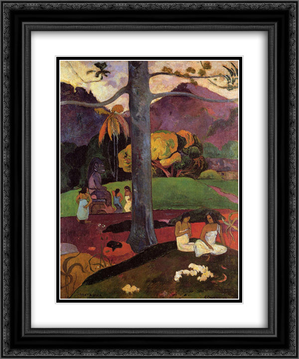 Olden times 20x24 Black Ornate Wood Framed Art Print Poster with Double Matting by Gauguin, Paul