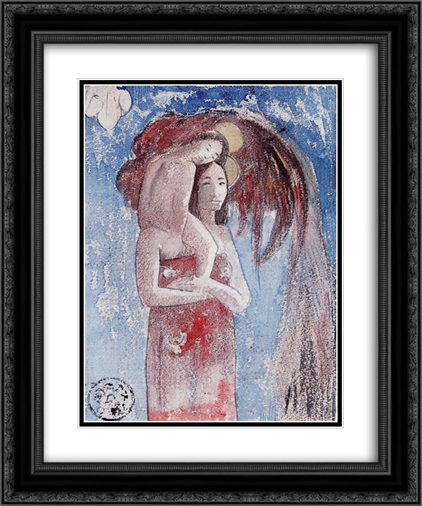 Orana Maria (Hail Maria) 20x24 Black Ornate Wood Framed Art Print Poster with Double Matting by Gauguin, Paul