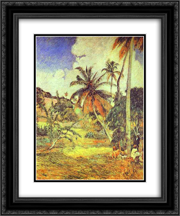 Palm trees on Martinique 20x24 Black Ornate Wood Framed Art Print Poster with Double Matting by Gauguin, Paul