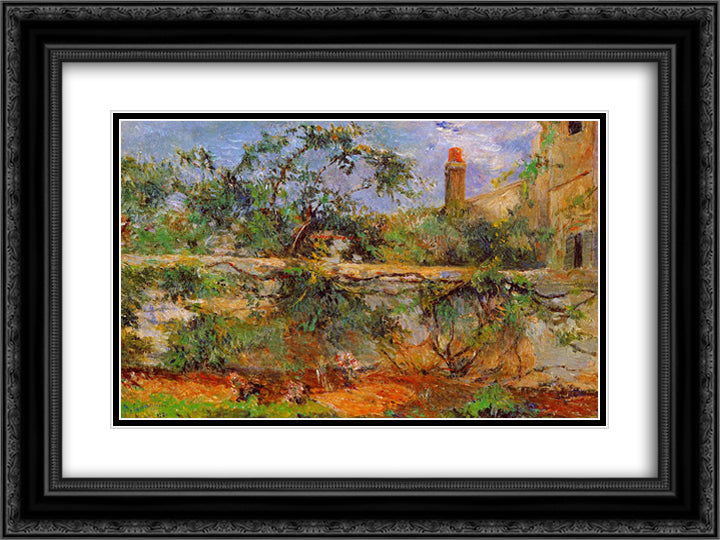 Party wall 24x18 Black Ornate Wood Framed Art Print Poster with Double Matting by Gauguin, Paul