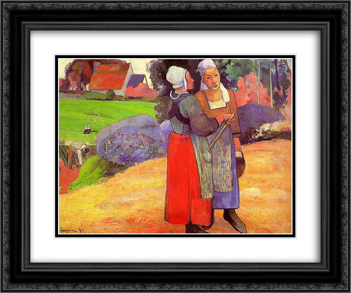 Paysannes bretones 24x20 Black Ornate Wood Framed Art Print Poster with Double Matting by Gauguin, Paul