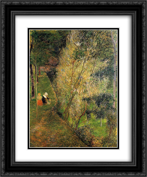 Pont-Aven woman and child 20x24 Black Ornate Wood Framed Art Print Poster with Double Matting by Gauguin, Paul