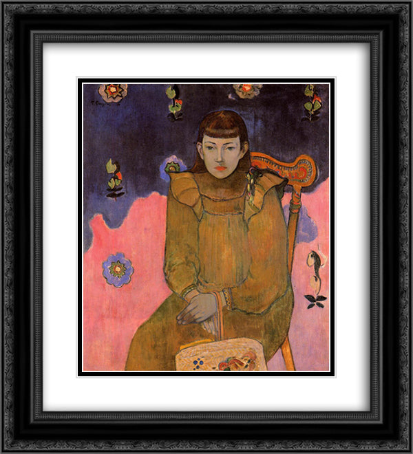 Portrait of a Young Woman, Vaite (Jeanne) Goupil 20x22 Black Ornate Wood Framed Art Print Poster with Double Matting by Gauguin, Paul