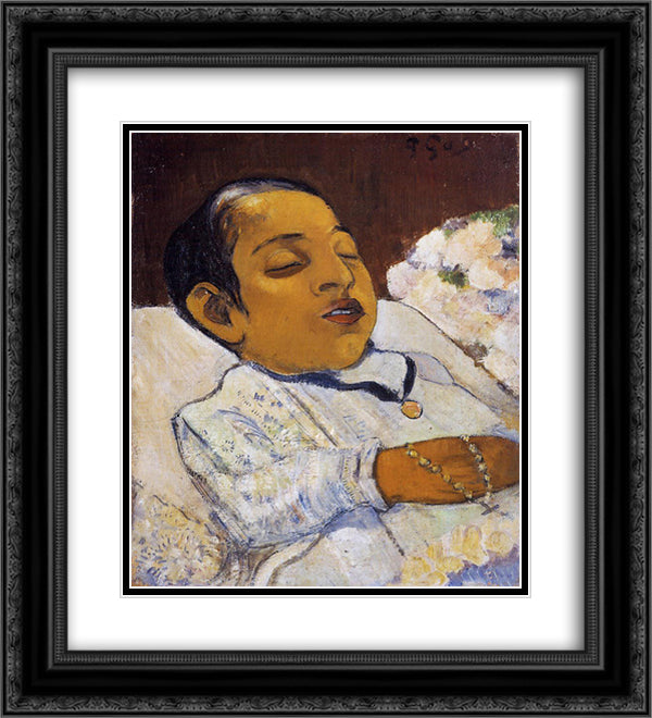 Portrait of Atiti 20x22 Black Ornate Wood Framed Art Print Poster with Double Matting by Gauguin, Paul