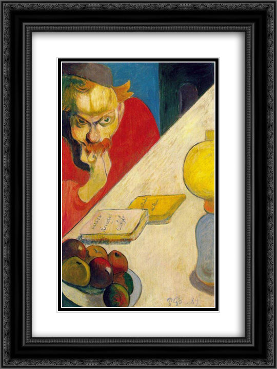 Portrait of Meyer de Haan by Lamplight 18x24 Black Ornate Wood Framed Art Print Poster with Double Matting by Gauguin, Paul