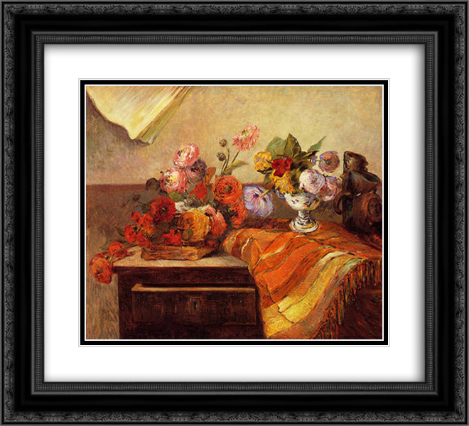 Pots and Boquets 22x20 Black Ornate Wood Framed Art Print Poster with Double Matting by Gauguin, Paul
