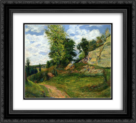 Quarries at Pontoise 22x20 Black Ornate Wood Framed Art Print Poster with Double Matting by Gauguin, Paul