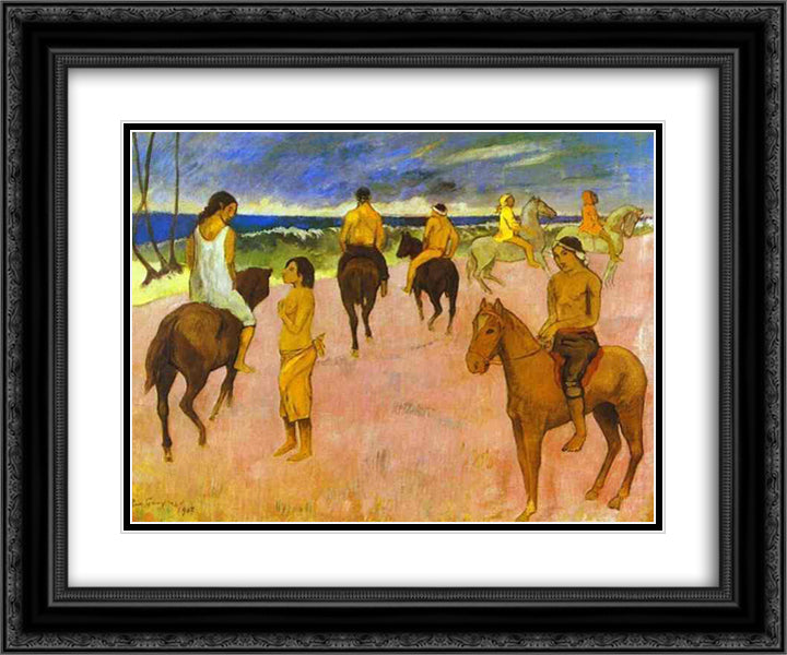 Riders on the beach II 24x20 Black Ornate Wood Framed Art Print Poster with Double Matting by Gauguin, Paul