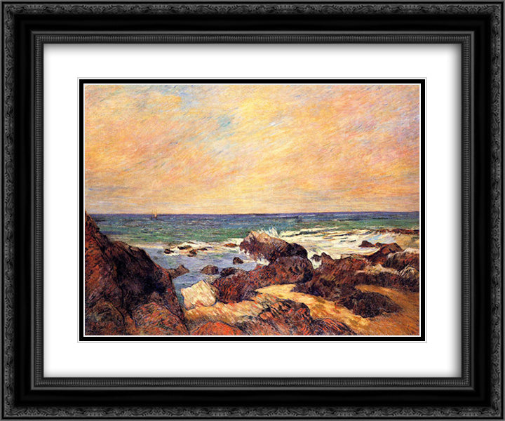 Rocks and sea 24x20 Black Ornate Wood Framed Art Print Poster with Double Matting by Gauguin, Paul