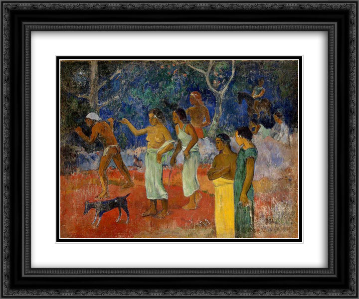 Scene from Tahitian Life 24x20 Black Ornate Wood Framed Art Print Poster with Double Matting by Gauguin, Paul