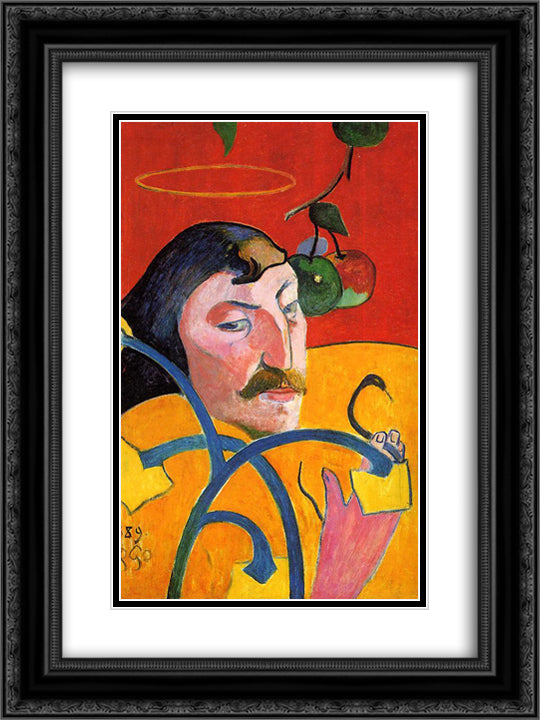 Self Portrait with Halo 18x24 Black Ornate Wood Framed Art Print Poster with Double Matting by Gauguin, Paul