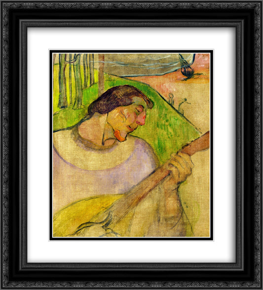 Self portrait with mandolin 20x22 Black Ornate Wood Framed Art Print Poster with Double Matting by Gauguin, Paul