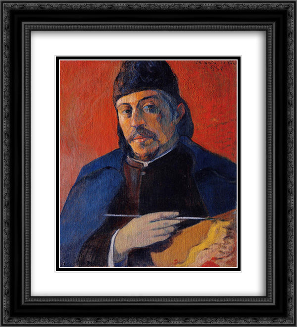 Self portrait with palette 20x22 Black Ornate Wood Framed Art Print Poster with Double Matting by Gauguin, Paul