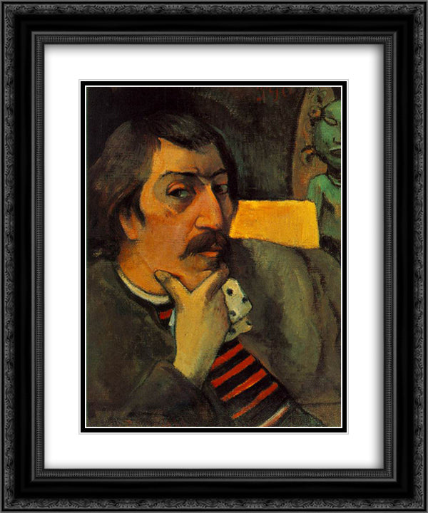 Self Portrait with the Idol 20x24 Black Ornate Wood Framed Art Print Poster with Double Matting by Gauguin, Paul