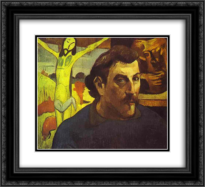 Self Portrait with the Yellow Christ 22x20 Black Ornate Wood Framed Art Print Poster with Double Matting by Gauguin, Paul