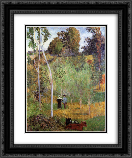 Sheperd and sheperdess in a meadow 20x24 Black Ornate Wood Framed Art Print Poster with Double Matting by Gauguin, Paul