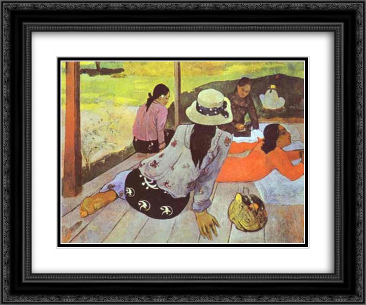 Siesta 24x20 Black Ornate Wood Framed Art Print Poster with Double Matting by Gauguin, Paul