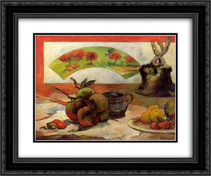 Still Life with a Fan 24x20 Black Ornate Wood Framed Art Print Poster with Double Matting by Gauguin, Paul