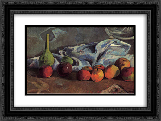Still life with apples and green vase 24x18 Black Ornate Wood Framed Art Print Poster with Double Matting by Gauguin, Paul