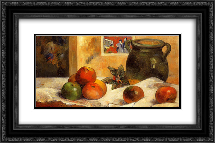 Still life with Japanese print 24x16 Black Ornate Wood Framed Art Print Poster with Double Matting by Gauguin, Paul
