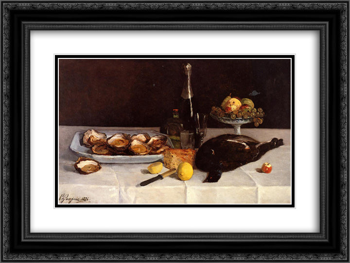 Still life with oysters 24x18 Black Ornate Wood Framed Art Print Poster with Double Matting by Gauguin, Paul