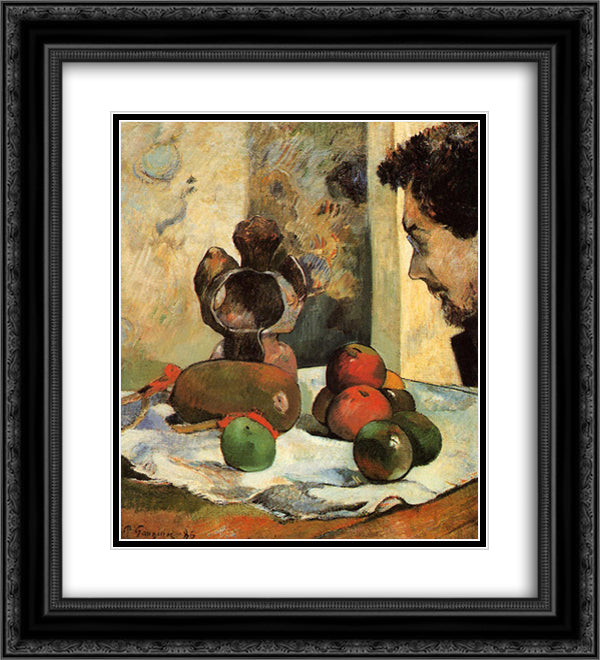 Still Life with Profile of Laval 20x22 Black Ornate Wood Framed Art Print Poster with Double Matting by Gauguin, Paul