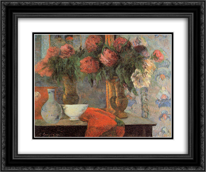 Still life with white bowl 24x20 Black Ornate Wood Framed Art Print Poster with Double Matting by Gauguin, Paul