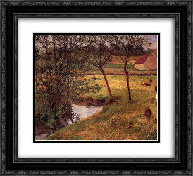 Stream in Osny 22x20 Black Ornate Wood Framed Art Print Poster with Double Matting by Gauguin, Paul