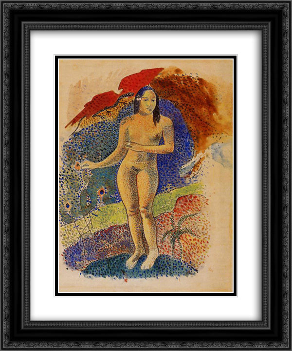 Tahitian Eve 20x24 Black Ornate Wood Framed Art Print Poster with Double Matting by Gauguin, Paul