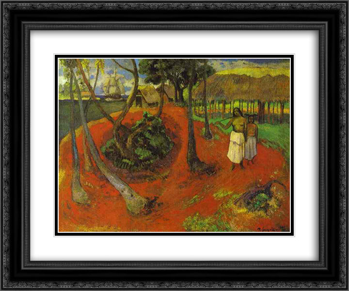 Tahitian idyll 24x20 Black Ornate Wood Framed Art Print Poster with Double Matting by Gauguin, Paul