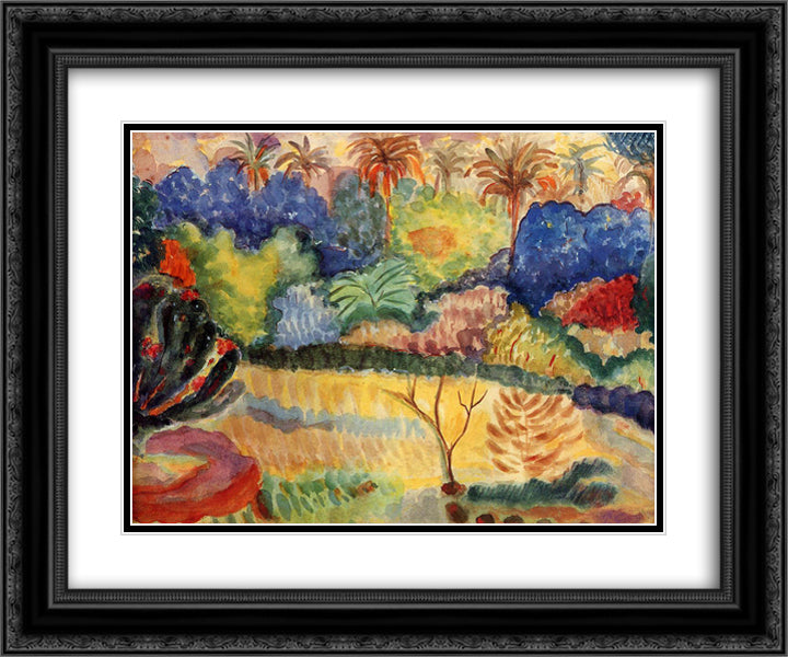 Tahitian landscape 24x20 Black Ornate Wood Framed Art Print Poster with Double Matting by Gauguin, Paul