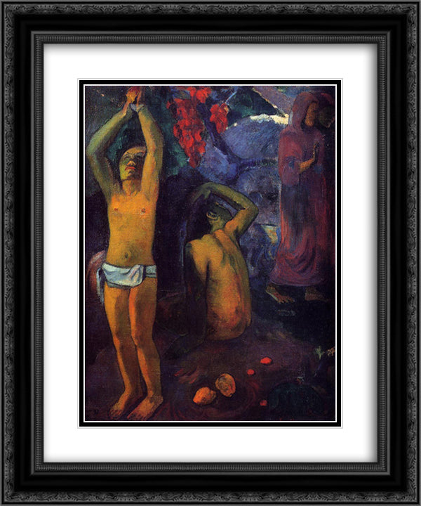 Tahitian Man with His Arms Raised 20x24 Black Ornate Wood Framed Art Print Poster with Double Matting by Gauguin, Paul