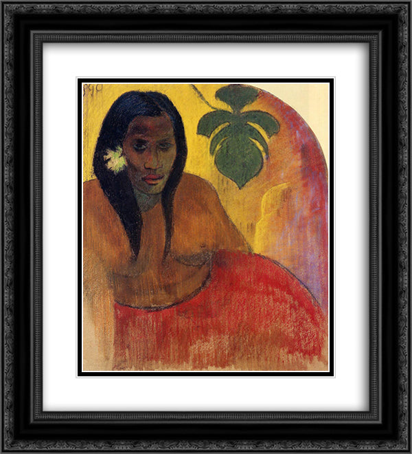 Tahitian Woman 20x22 Black Ornate Wood Framed Art Print Poster with Double Matting by Gauguin, Paul