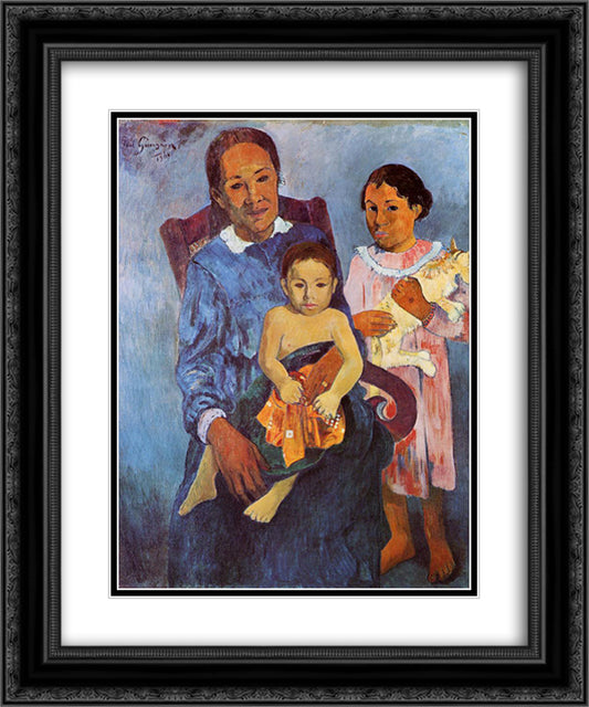 Tahitian woman and two children 20x24 Black Ornate Wood Framed Art Print Poster with Double Matting by Gauguin, Paul