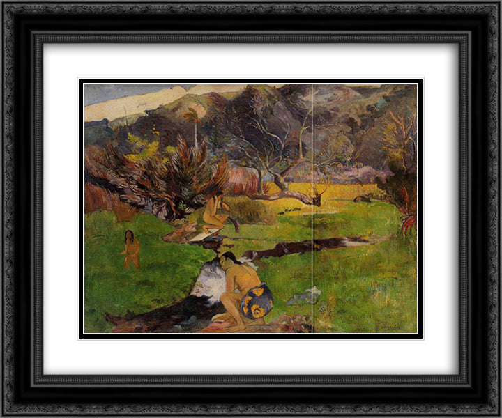 Tahitian woman near river 24x20 Black Ornate Wood Framed Art Print Poster with Double Matting by Gauguin, Paul