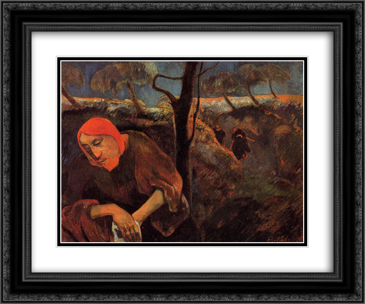 The Agony in the Garden 24x20 Black Ornate Wood Framed Art Print Poster with Double Matting by Gauguin, Paul